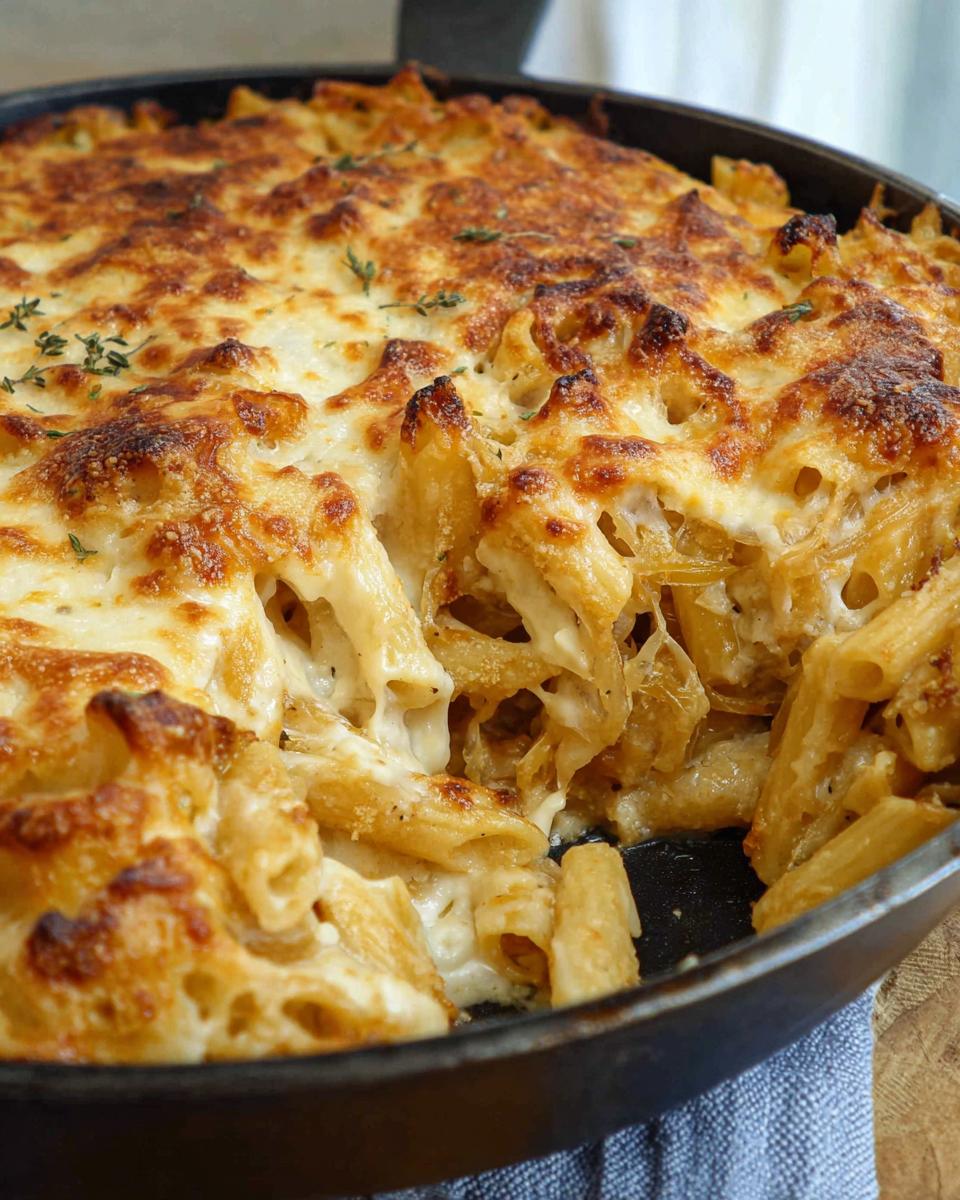 Close-up of a baked pasta dish with a golden-brown cheesy crust, a comforting choice for pasta recipes.