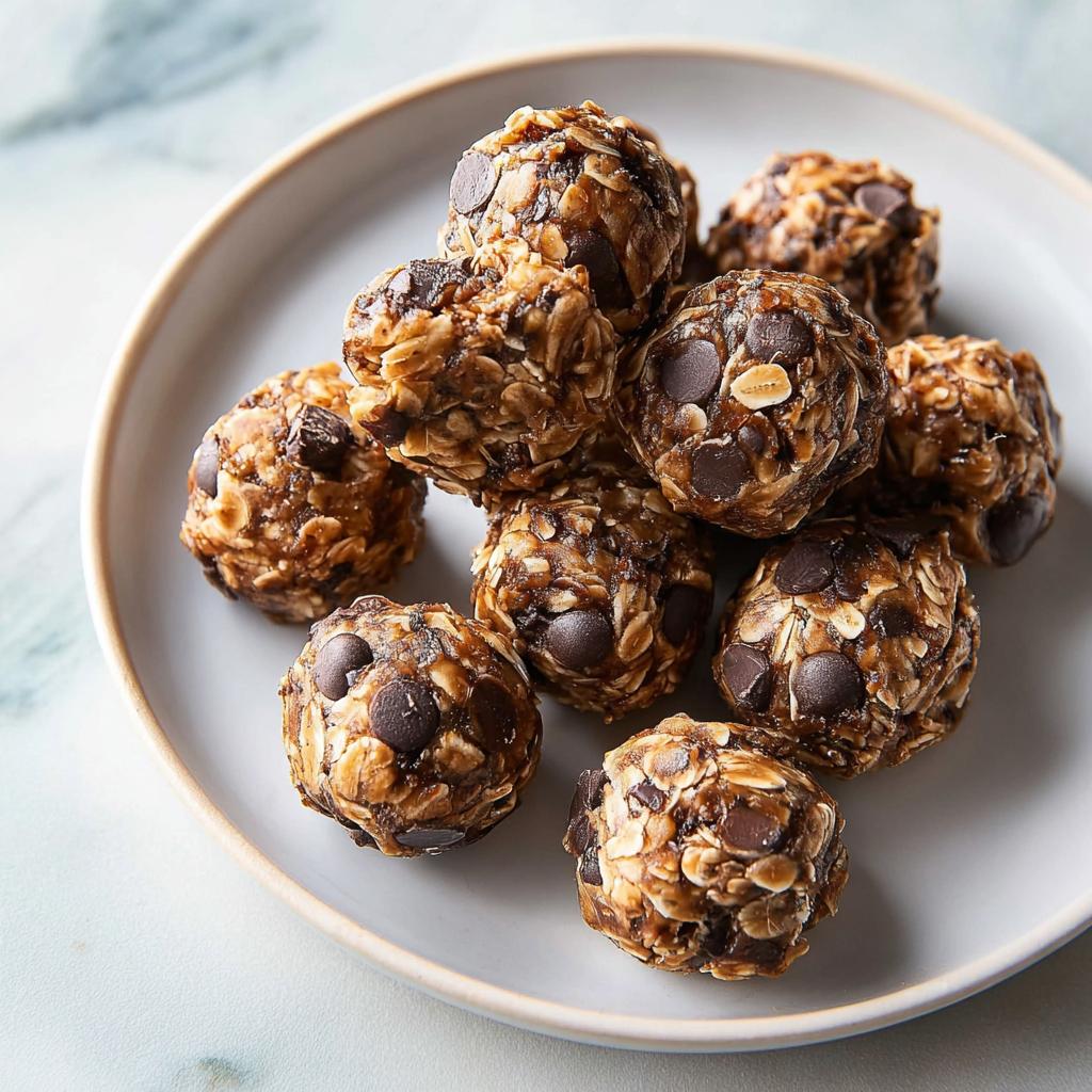 A pile of chocolate chip energy balls made with oats and chocolate chips, perfect for breakfast ideas.