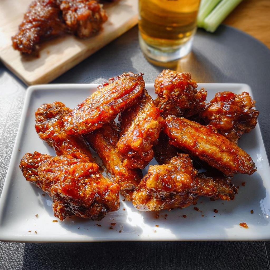 A plate full of glossy, glazed chicken wings, perfect for any chicken wings recipes.