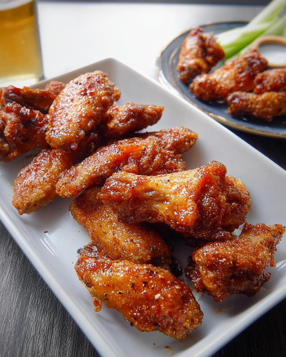 Close-up of crispy, glazed chicken wings, perfect for any chicken wings recipes.