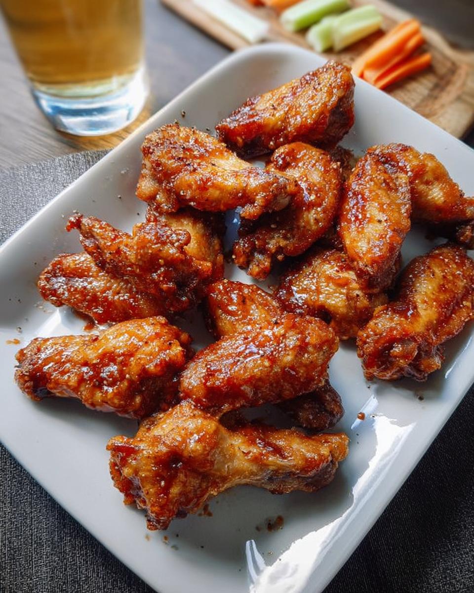 A platter of glossy, saucy chicken wings, perfect for a quick and satisfying meal.