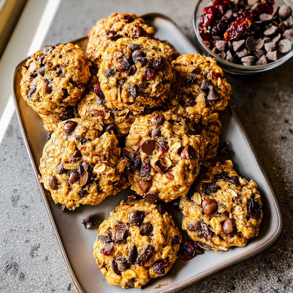 A pile of delicious chocolate chip oatmeal cookies, perfect for quick breakfast ideas.