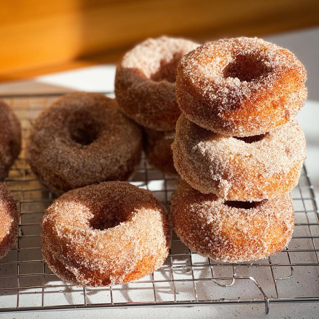 A stack of freshly made cinnamon sugar donuts, a perfect addition to breakfast ideas recipes.