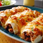 Close-up of cheesy baked enchiladas filled with ground meat and beans, a perfect example of easy dinner recipes.