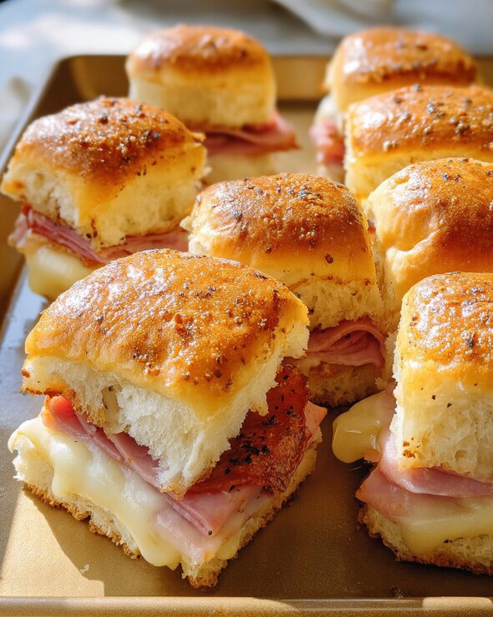 Close-up of ham and cheese sliders, a perfect example of 12 Genius Sandwich Ideas for busy weeknights.