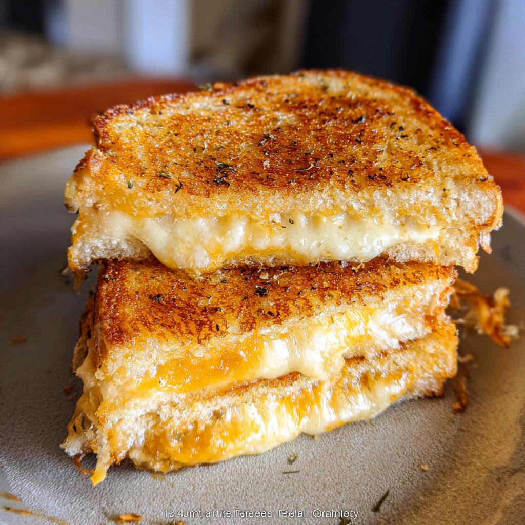 Close-up of two halves of a perfectly grilled cheese sandwich, oozing with melted cheese, a quick weeknight winner.