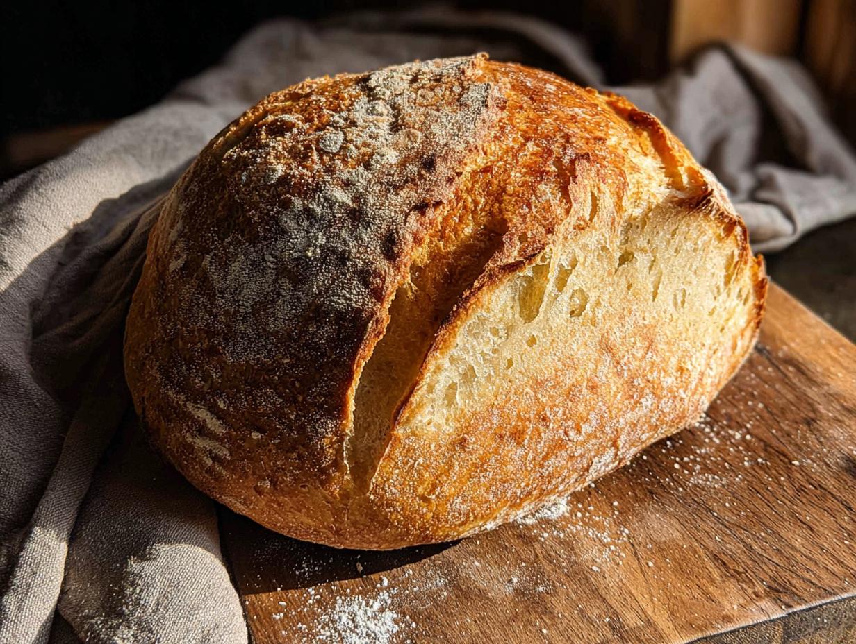 A golden-brown, crusty loaf of freshly baked bread, a key component of healthy meals recipes.