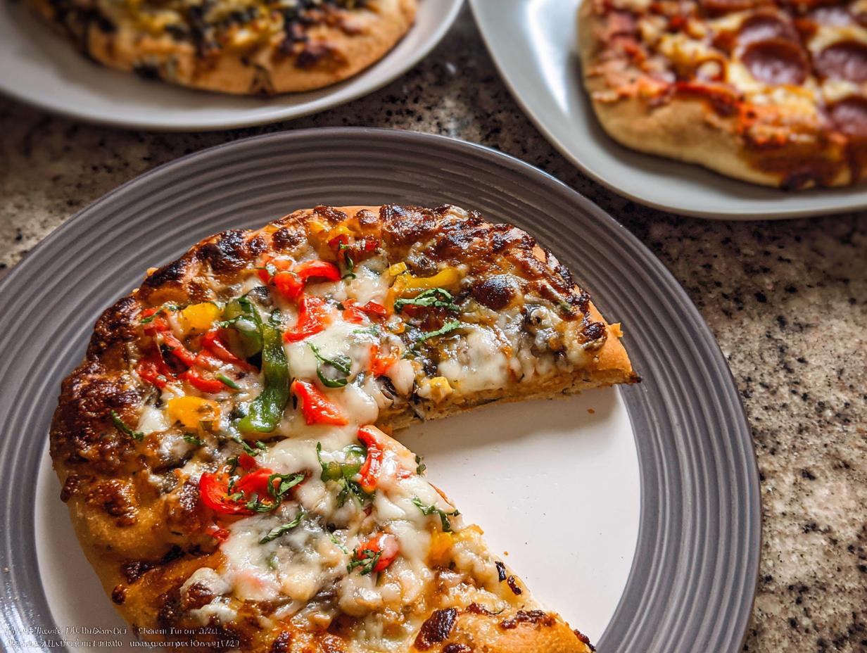 A slice of homemade vegetable pizza with melted cheese, red and yellow bell peppers, and basil, part of The Ultimate Pizza Night Recipes Guide.