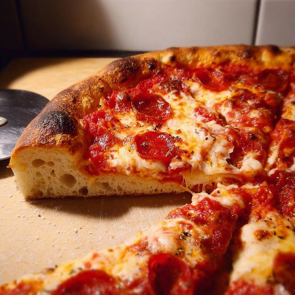 A delicious slice of pepperoni pizza, showcasing melted cheese, tomato sauce, and crispy crust, perfect for pizza night.