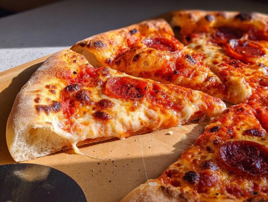 A delicious slice of pepperoni pizza with melted cheese, perfect for pizza night recipes.