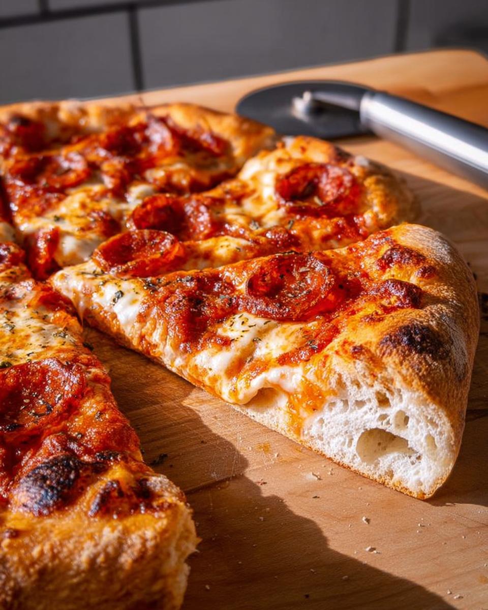 A delicious slice of pepperoni pizza with melted cheese and a crispy crust, perfect for pizza night.