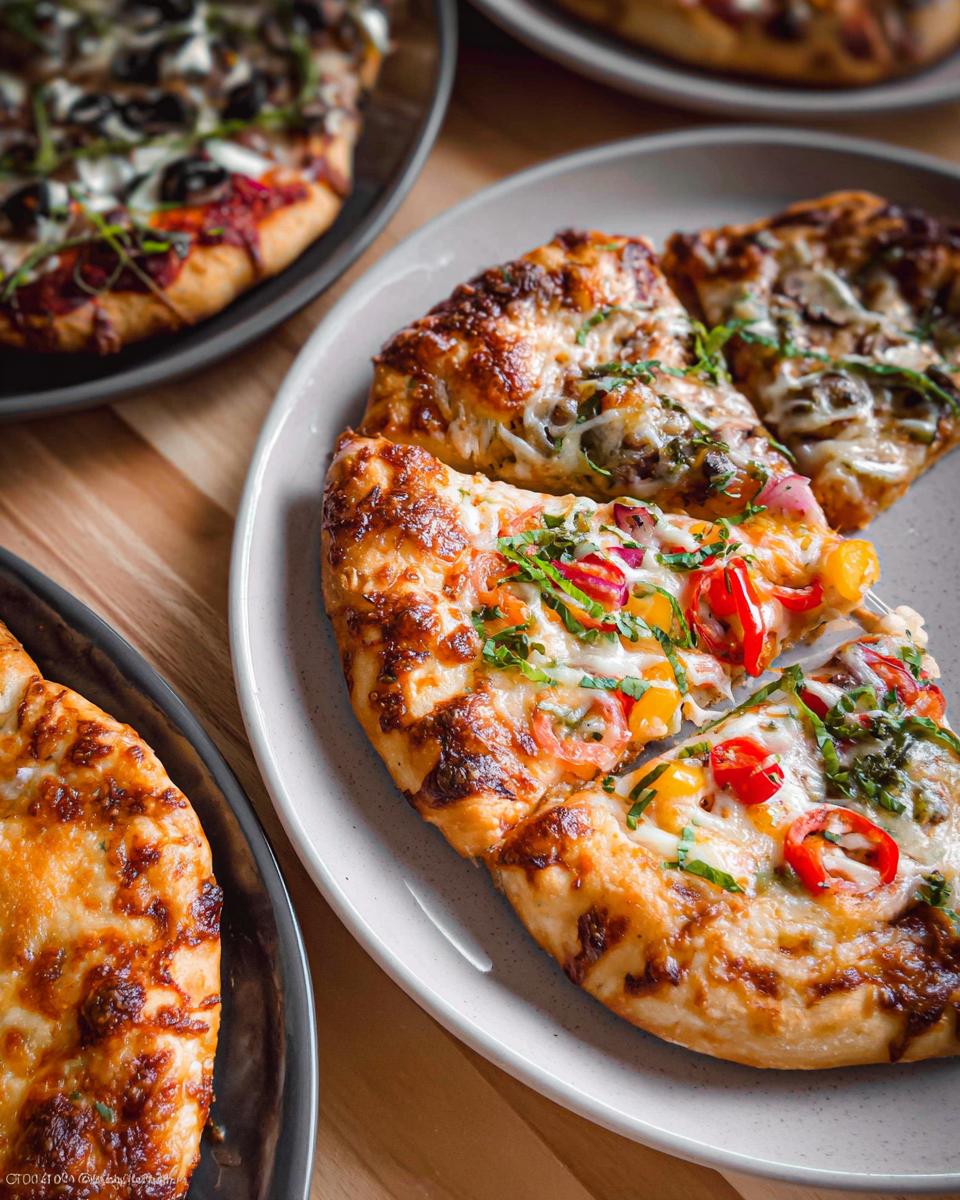 A close-up of several delicious pizzas, perfect for a pizza night, with fresh toppings and melted cheese.