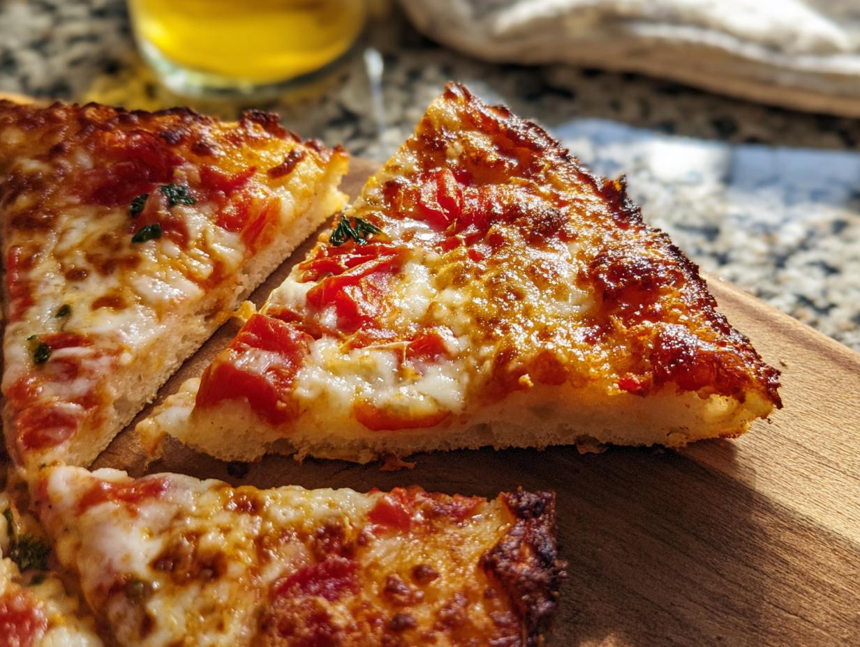 Close-up of three slices of homemade pizza with melted cheese and tomato sauce, perfect for Pizza Night Recipes.