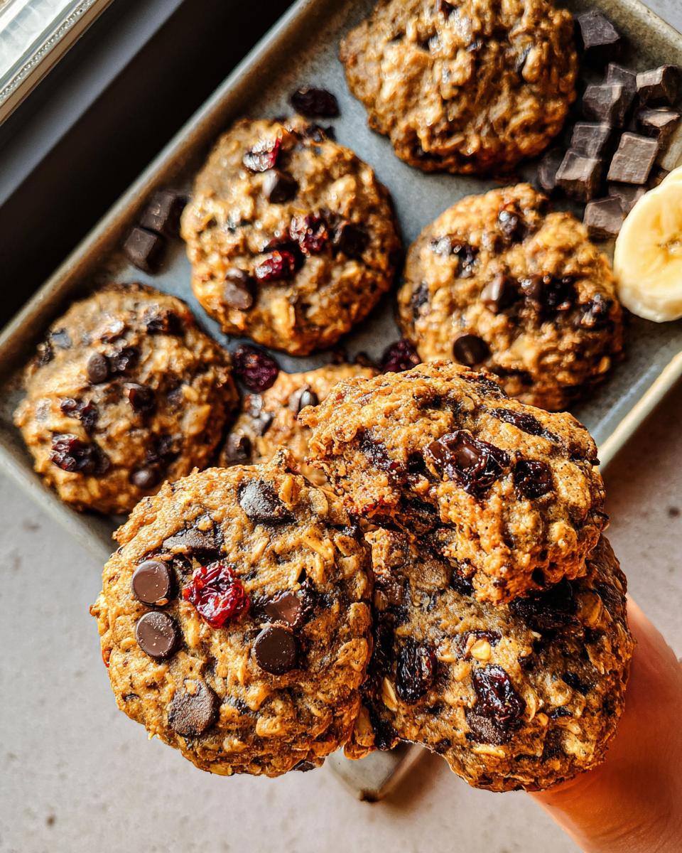 Close-up of quick breakfast cookies with chocolate chips and cranberries, part of 20 minute breakfast ideas recipes.