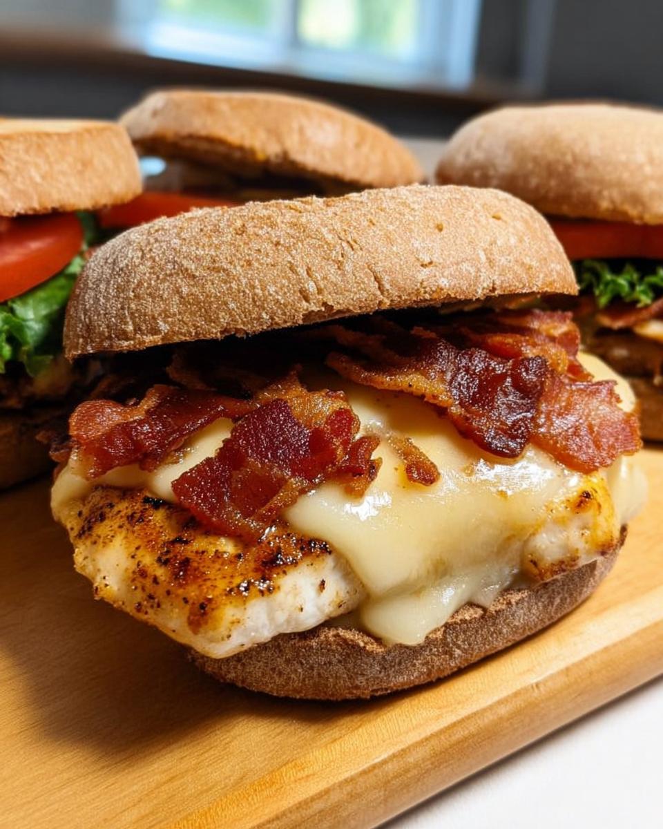 Close-up of a delicious chicken bacon melt sandwich, one of the restaurant-style easy dinner recipes at home.
