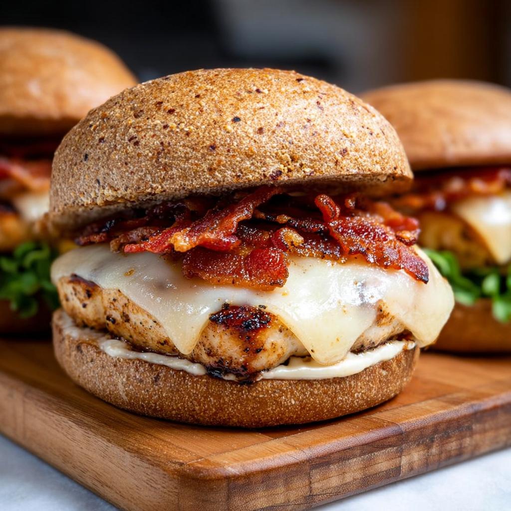 A delicious chicken burger with melted cheese and crispy bacon, part of Restaurant-Style Easy Dinner Recipes at Home.