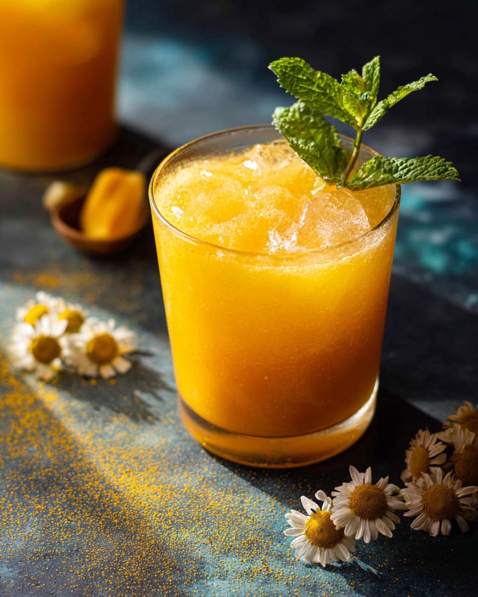 A vibrant orange drink with ice and a mint sprig, perfect for Restaurant-Style Healthy Meals Recipes at Home.