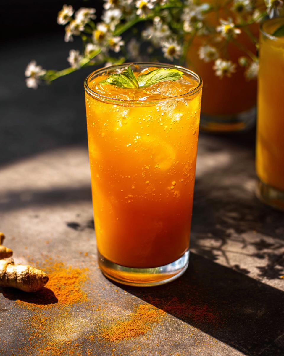 A refreshing turmeric and mint iced drink, perfect for restaurant-style healthy meals recipes at home.