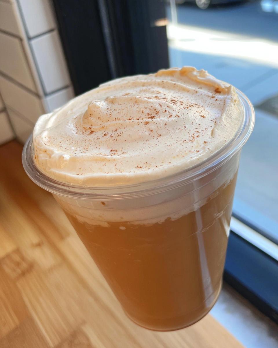 A close-up of a restaurant-style pumpkin spice latte with whipped cream and cinnamon, perfect for Starbucks drinks recipes at home.