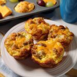 Four homemade sausage and egg breakfast muffins topped with melted cheddar cheese, part of 20-Ingredient Breakfast Ideas Recipes.