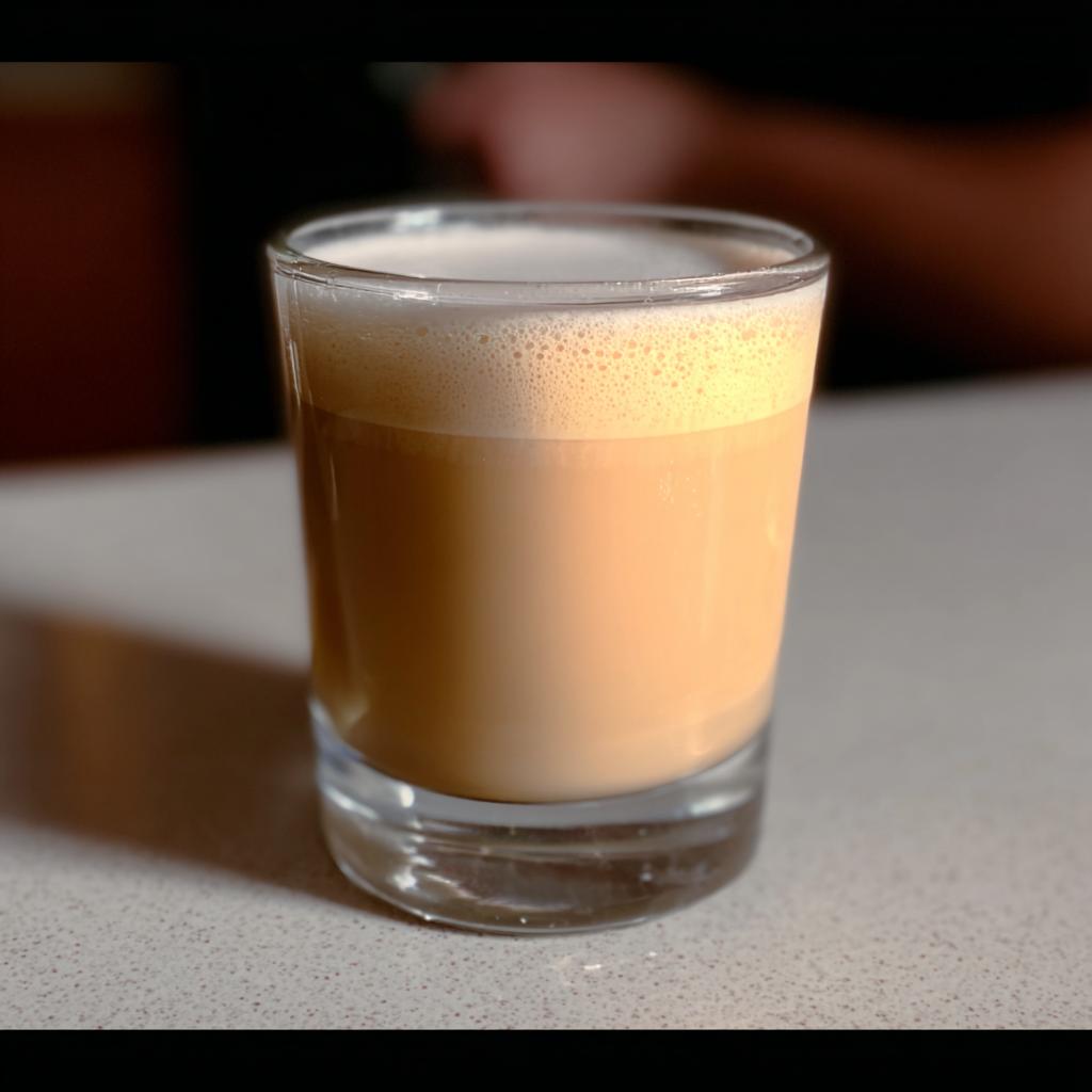 A close-up of a creamy Starbucks drink with a foamy top in a clear glass, perfect for busy weeknights.