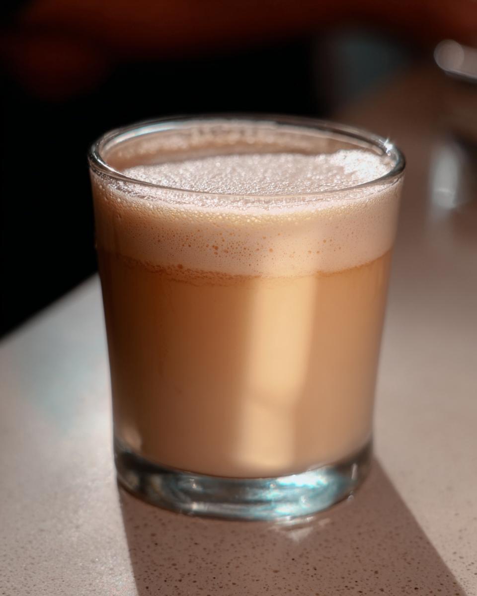 A close-up of a foamy Starbucks drink in a glass, perfect for busy weeknights.