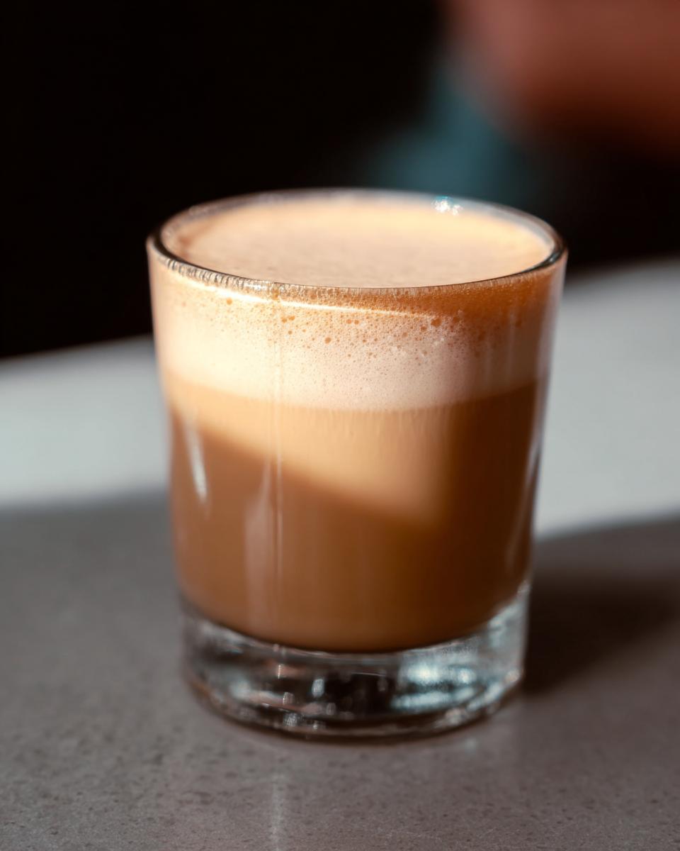 A close-up of a frothy Starbucks iced coffee drink in a clear glass, perfect for busy weeknights.