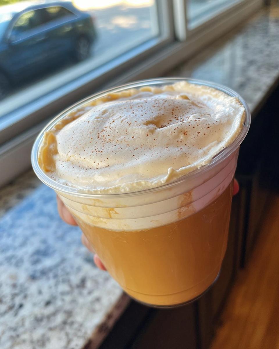 A refreshing pumpkin spice latte with whipped cream and cinnamon, perfect for Restaurant-Style Starbucks Drinks Recipes at Home.