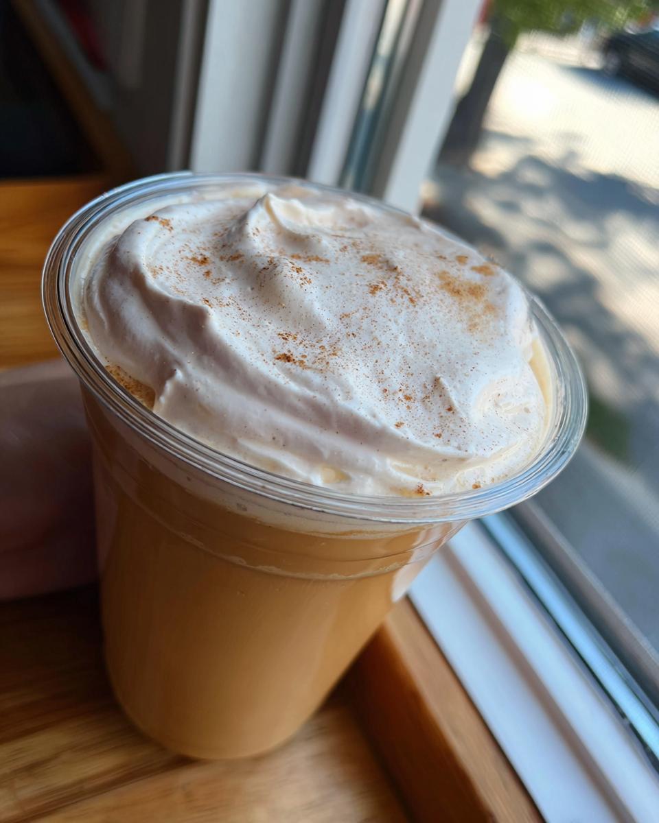 A close-up of a delicious pumpkin spice latte topped with whipped cream and cinnamon, perfect for restaurant-style Starbucks drinks recipes at home.
