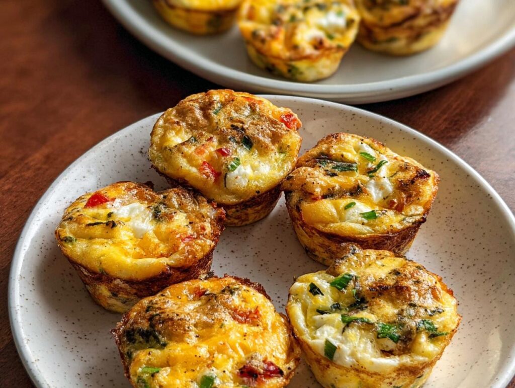 Close-up of baked egg muffins with vegetables and cheese, perfect for egg recipes meal prep.