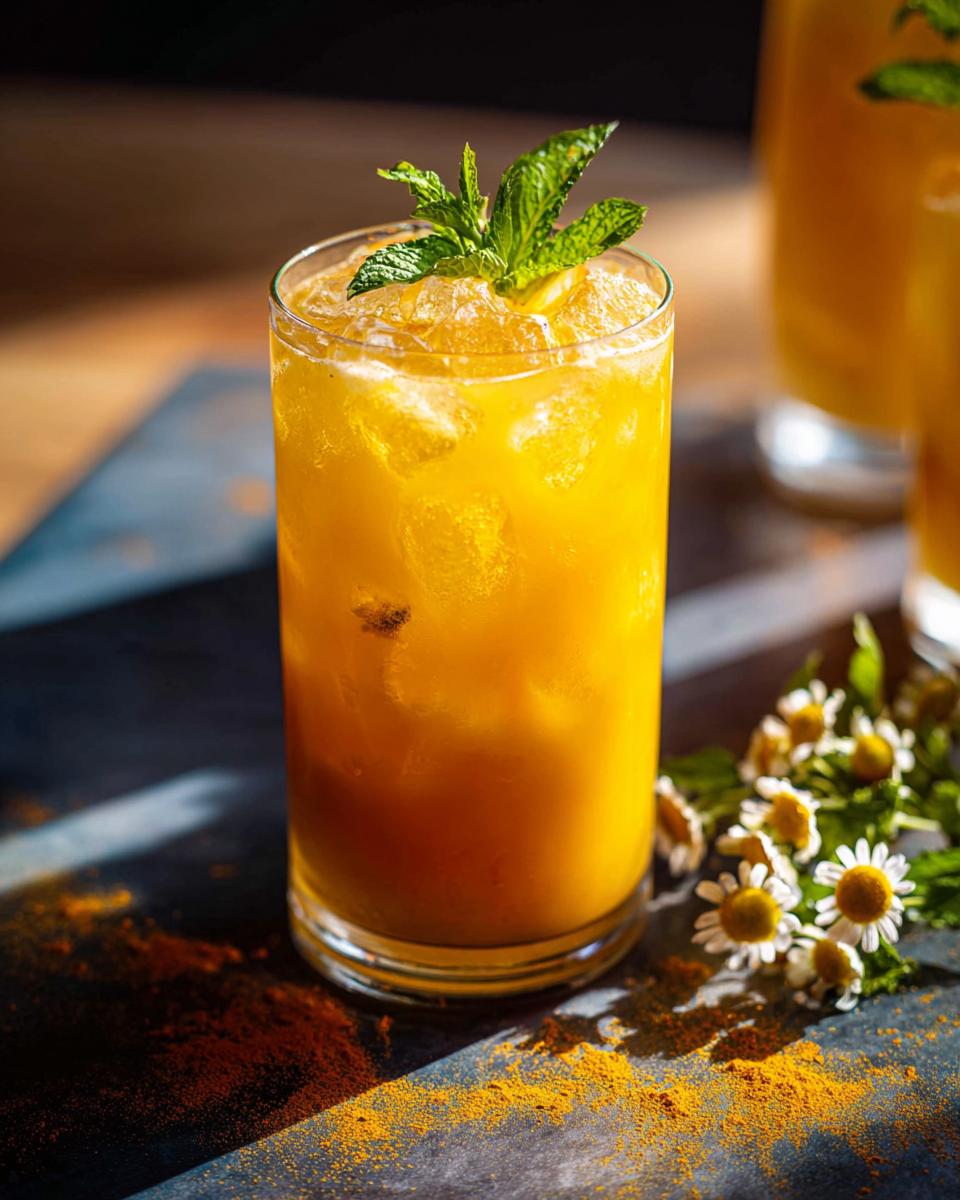 A vibrant turmeric and mint iced drink, perfect for Restaurant-Style Healthy Meals Recipes at Home.