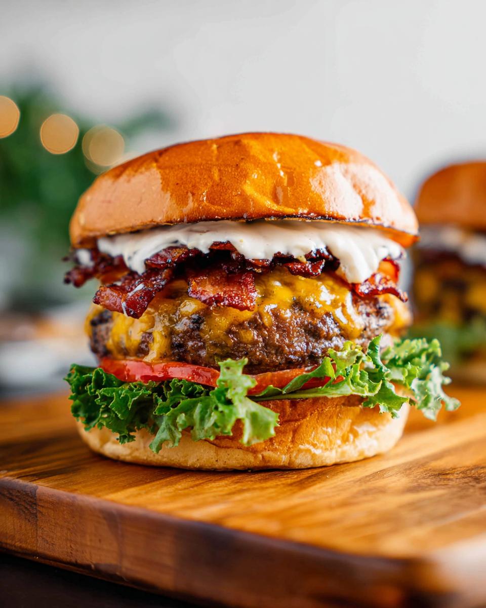 A delicious Crack Burger stacked high with a juicy beef patty, melted cheese, crispy bacon, fresh lettuce, and tomato on a toasted bun.