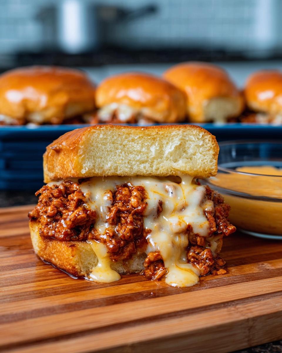 A close-up of a Cajun Chicken Sloppy Joe sandwich overflowing with saucy chicken and melted cheese.