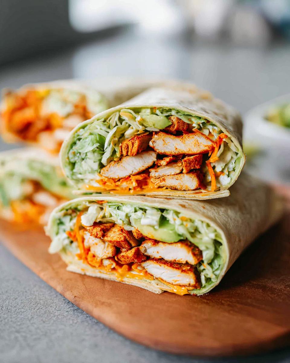 A delicious wrap filled with creamy spinach, eggs, chicken, avocado, and shredded vegetables.