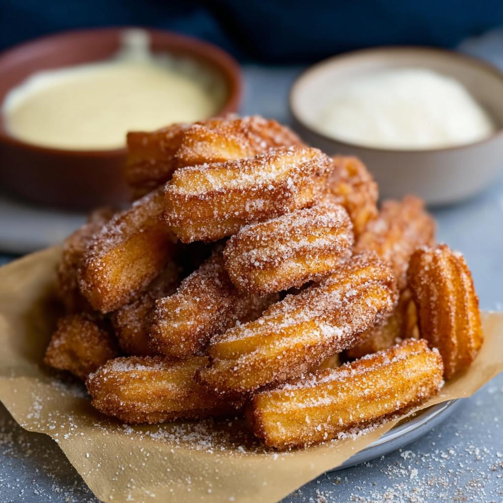 A generous pile of golden-brown Easy Baked Churro Bites, dusted with cinnamon sugar, served on parchment paper.