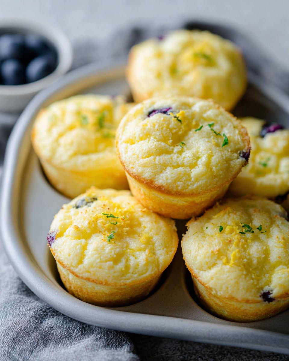 Close-up of golden-brown Blueberry and Lemon Zest Cottage Cheese Bites, sprinkled with zest and herbs.