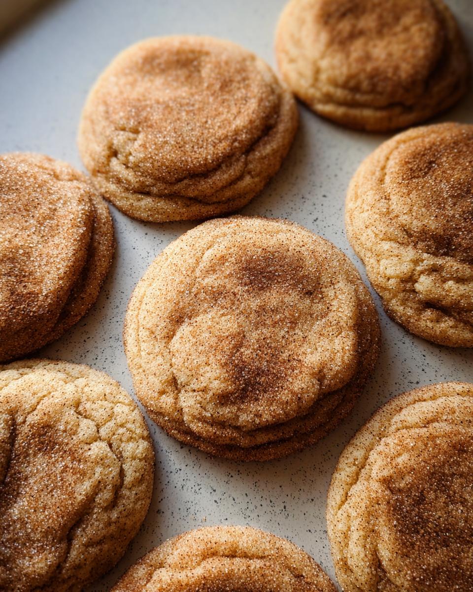 A close-up shot of several freshly baked chewy churro cookies, coated in cinnamon sugar.