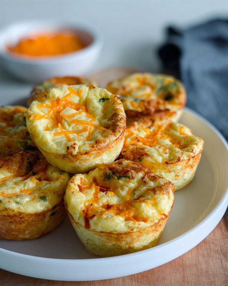 A plate piled high with golden brown Cinnamon Apple Cottage Cheese Bites, topped with shredded cheese.