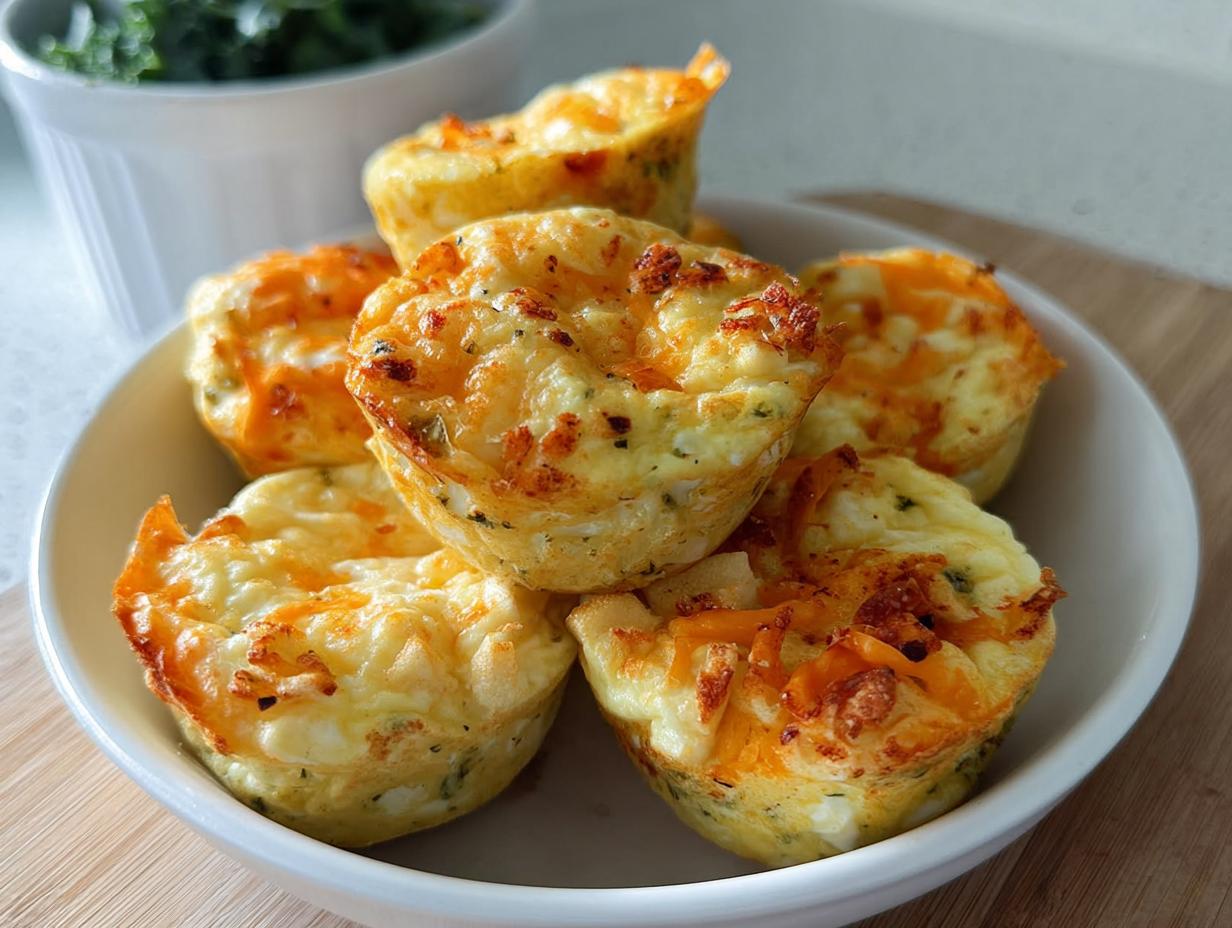 A close-up of a stack of golden-brown Cinnamon Apple Cottage Cheese Bites in a white bowl.