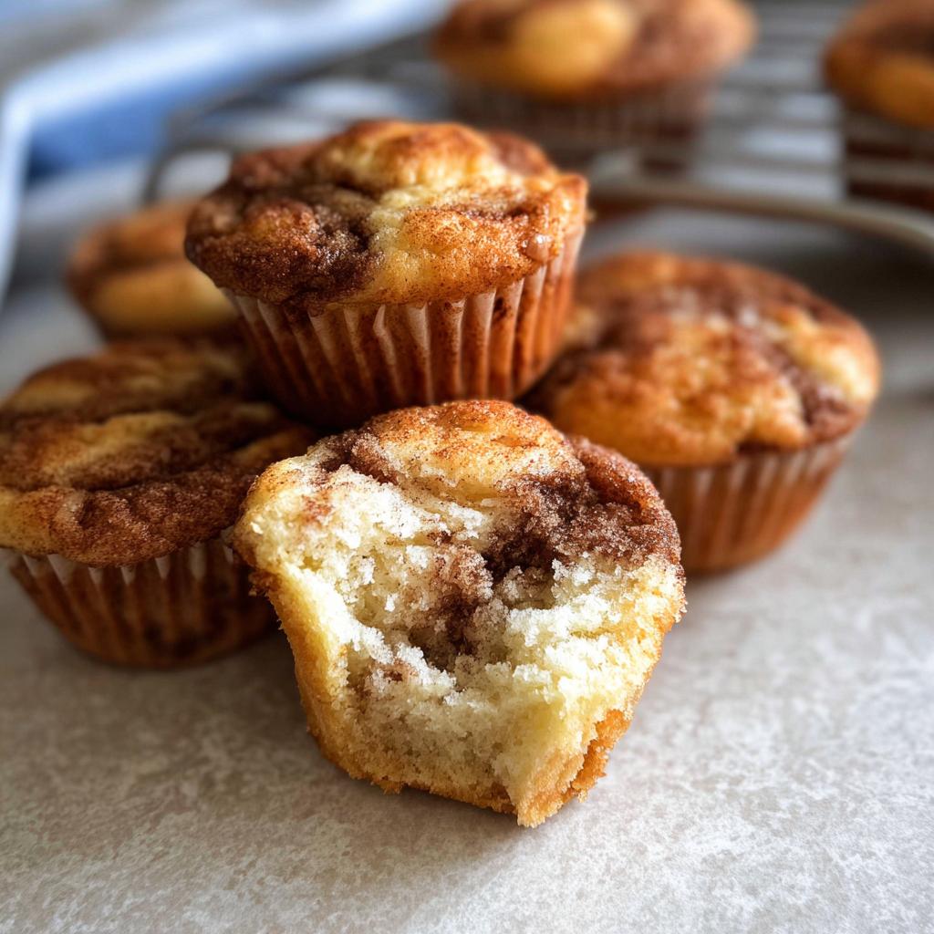 Close-up of Cinnamon Roll Protein Muffins, one with a bite taken out, showing the swirled cinnamon inside.