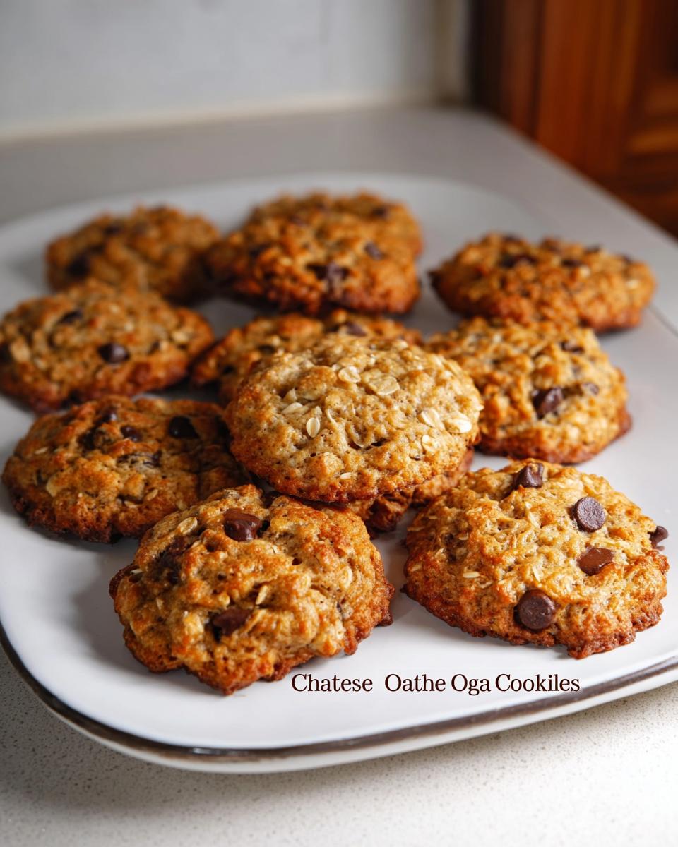 A plate full of freshly baked cottage cheese oatmeal cookies with chocolate chips.
