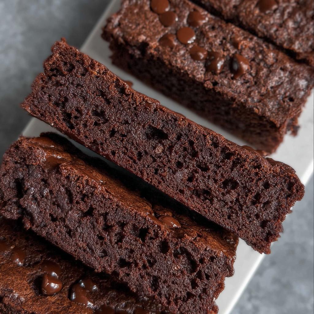 Close-up of moist Greek Yogurt Brownies, showcasing their rich chocolate color and texture, topped with chocolate chips.