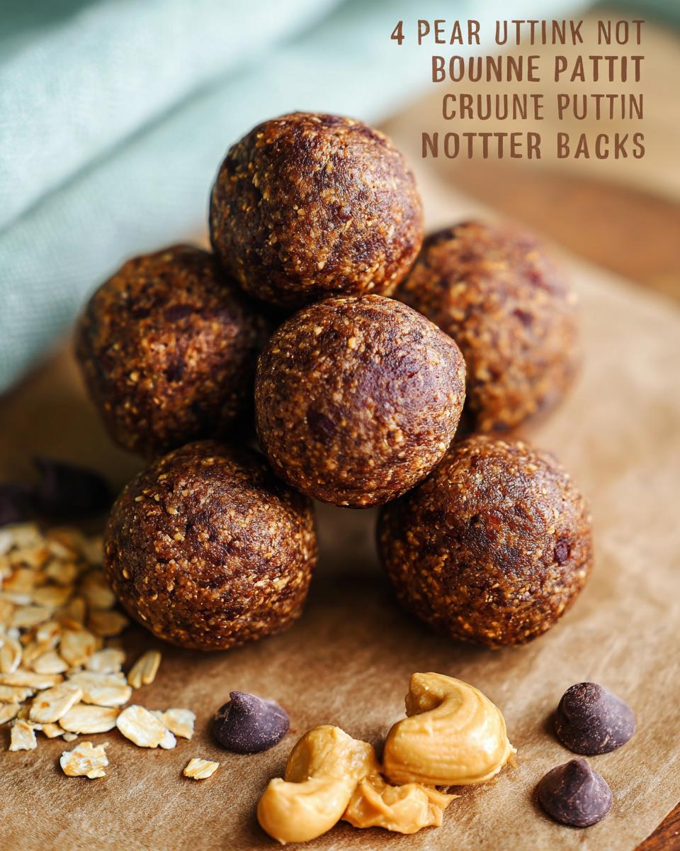 A stack of No-Bake Chocolate Peanut Butter Protein Balls with oats, chocolate chips, and peanut butter.