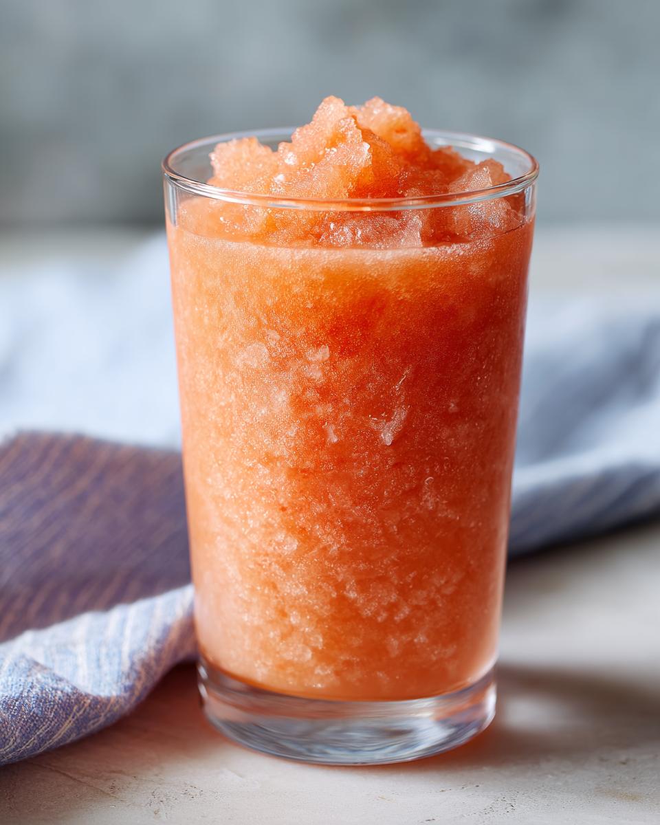 A refreshing glass of peach iced tea slush, perfect for hot afternoons.