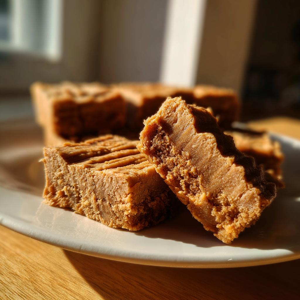 Close-up of rich peanut butter fudge squares, perfect for dessert recipes with sweet cravings.