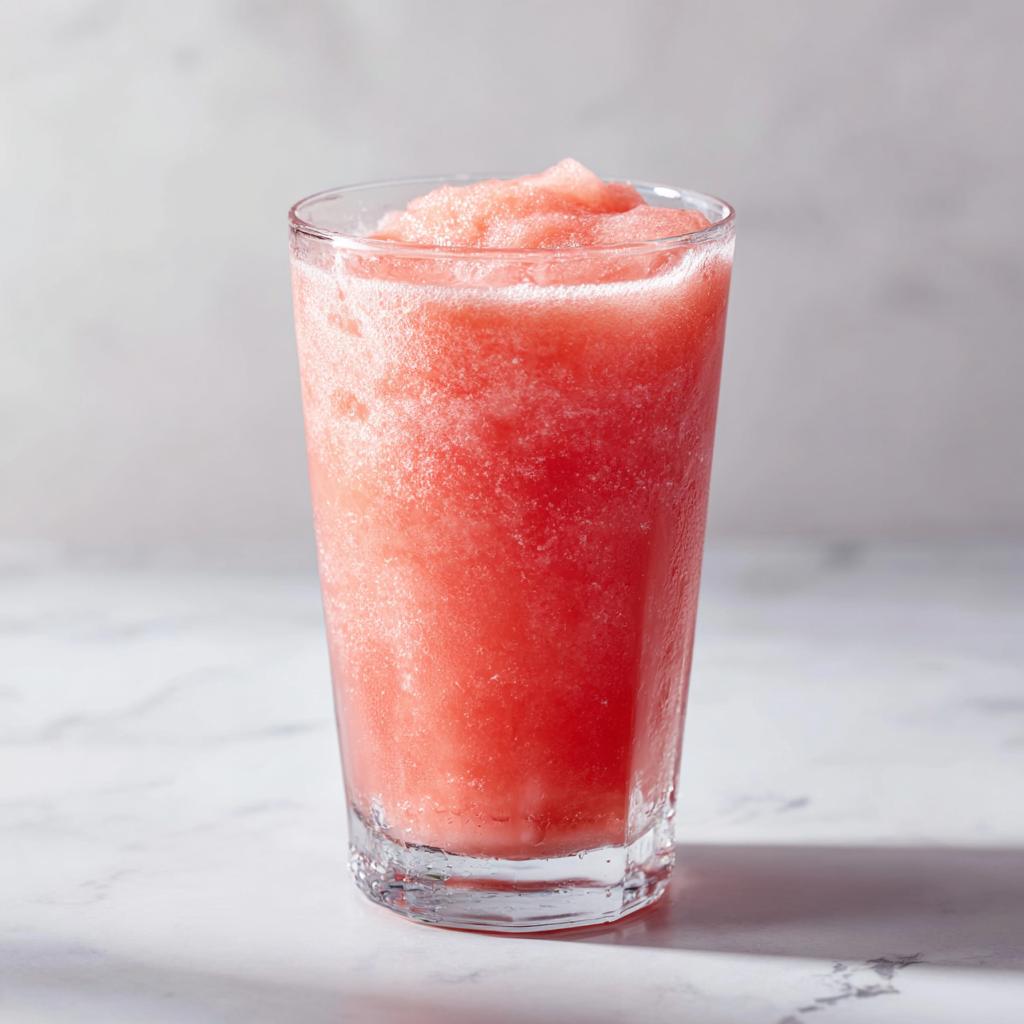 A tall glass filled with a refreshing, icy watermelon drink, perfect for poolside sipping.
