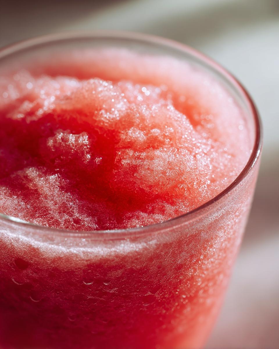 Close-up of a vibrant pink watermelon slushy in a clear glass, perfect for watermelon recipes.